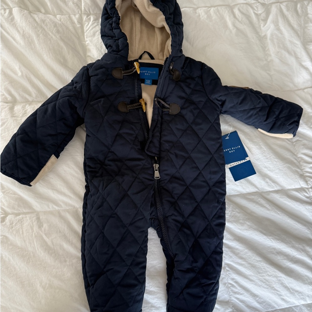 Perry Ellis Navy and Cream Baby Snowsuit